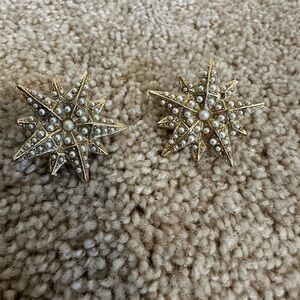 Vintage Gold Faux Pearl Star Earrings
